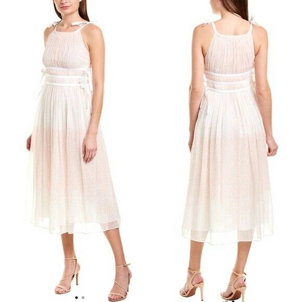 NEW MAX & MOI WOMENS SIZE 34 PINK & WHITE PRINT TIE MIDI DRESS